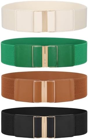 JASGOOD 4 Pack Wide Elastic Stretch Waist Belts for Women Dress Belt, Christmas Belts