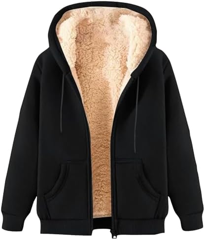 Mens Zip up Hoodie Warm Sherpa Fleece Lined Winter Jackets Casual Long Sleeve Hooded Drawstring Coats with Pockets