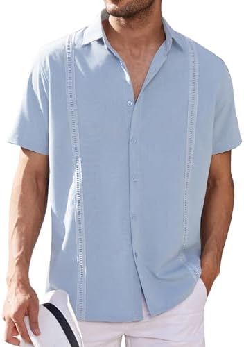 COOFANDY Mens Short Sleeve Cuban Guayabera Shirt Casual Summer Beach Button Down Shirts