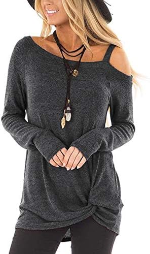 TEMOFON Women’s Cold Shoulder Tops: Long Sleeve Casual Shirts Twist Knot Top Tunic Blouse Tshirt S-2XL