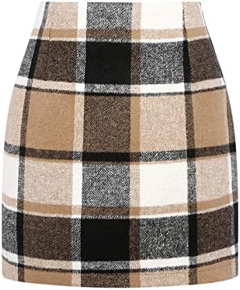 IDEALSANXUN Womens High Waist Plaid Skirt Bodycon Pencil Wool Mini Skirts