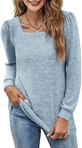 BZB Womens Tunic Tops for Leggings Square Neck Puff Sleeve Shirts Casual Fall Sweatshirts S-2XL