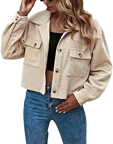 Gihuo Women’s Fashion Cropped Shacket Button Down Corduroy Shacket Jackets Casual Plaid Long Sleeve Crop Jackets Tops