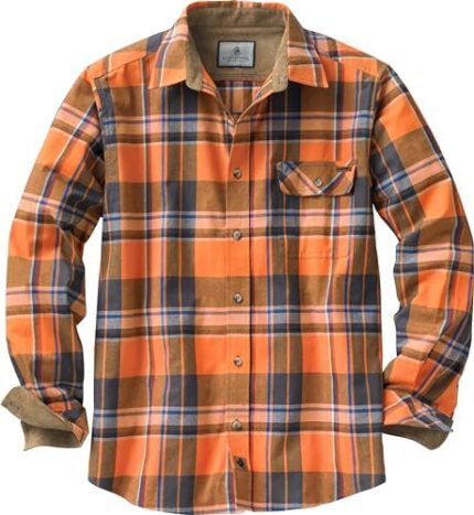 Legendary Whitetails Men’s Buck Camp Flannel, Long Sleeve Plaid Button Down Casual Shirt, Corduroy Cuffs