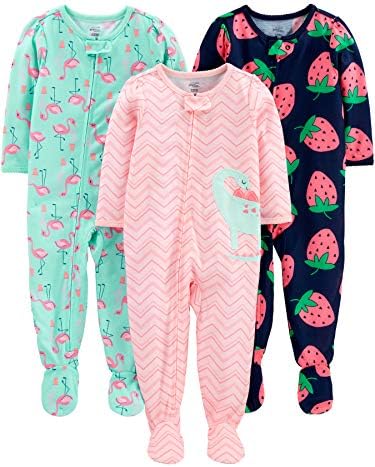 Simple Joys by Carter’s Toddlers and Baby Girls’ Loose-Fit Polyester Jersey Footed Pajamas, Pack of 3