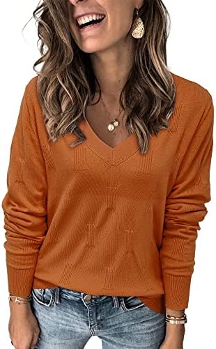 Arach&Cloz Women’s Fall Tops 2024 Fashion V Neck Long Sleeve Shirts Blouse Knitted Casual Pullover Sweater Cozy Clouds XS-3XL