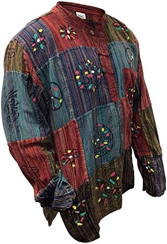 Shopoholic Fashion Mens Patchwork Stripe Hippie Shirt, Handmade Bohemian Summer Festival Clothing