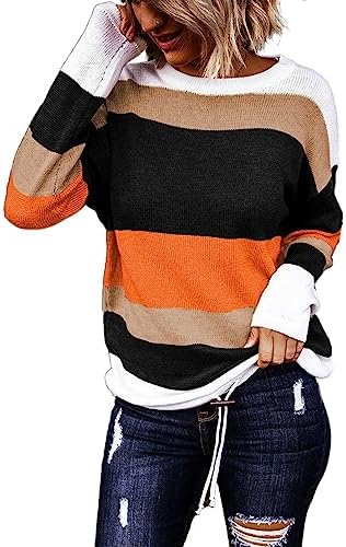 Dokotoo Fall Sweaters Round Neck Striped Cute Winter Pullover Sweaters for Women Trendy 2024 Drawstring