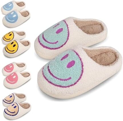 dubuto Smile Face Slippers for Girls Boys, Cute Soft Plush Anti-slip House Kids Girls Slippers with Memory Foam Warm Cartoon Happy face Shoes for Indoor Outdoor