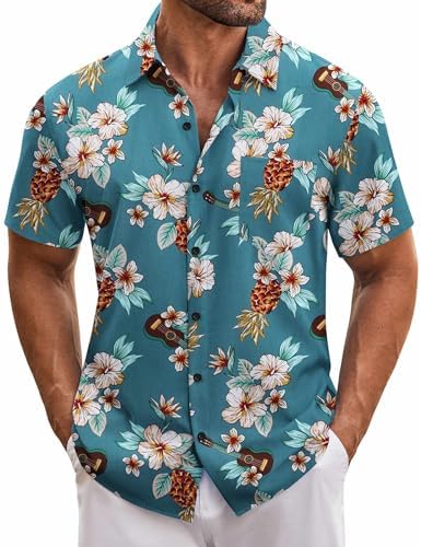 COOFANDY Mens Hawaiian Tropical Shirt Short Sleeve Casual Button Down Floral Summer Beach Shirts with Pocket