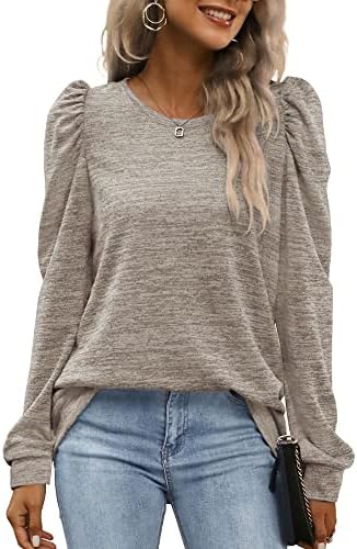 WEESO Crewneck Sweatshirts for Women Fashion Puff Sleeve Sweaters