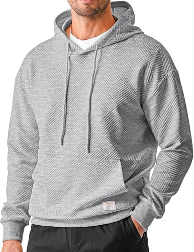 JMIERR Mens 2024 Hoodies Sweatshirts Texture Hooded Collar Drawstring Long Sleeve Casual Pullover Shirt