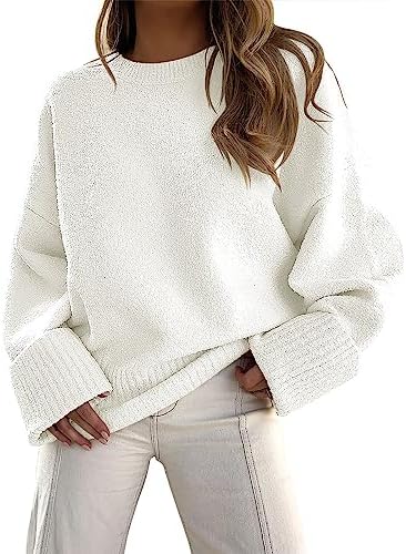 ANRABESS Women’s Oversized Crewneck Long Sleeve Fuzzy Knit Casual Chunky Warm 2024 Fall Pullover Sweaters Top Trendy Outfits