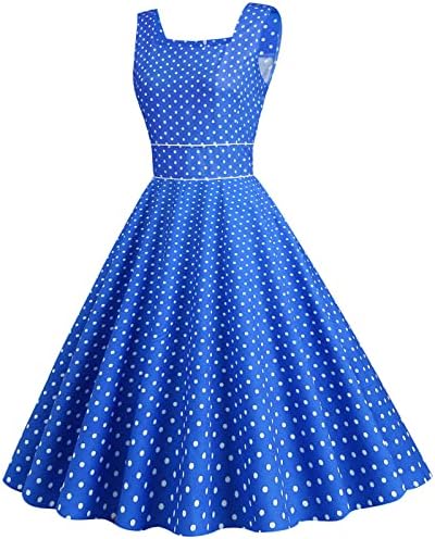 Women 50s 60s Vintage Square Neck Sleeveless Cocktail Swing Dress 1950s Polka Dot Audrey Rockabilly Prom Party Dresses