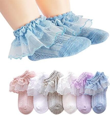 Infant Baby Girls Ruffle Socks Toddler Dress socks,Pack of 3/5/6 Baby Frilly Lace Ankle Socks