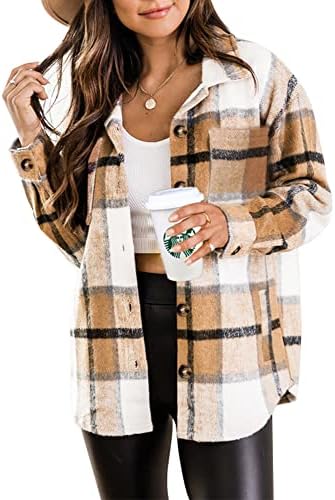 Beaully Women’s 2024 Fall Clothes Plaid Shacket Jacket Long Sleeve Button Down Flannel Shirts Fashion Jacket