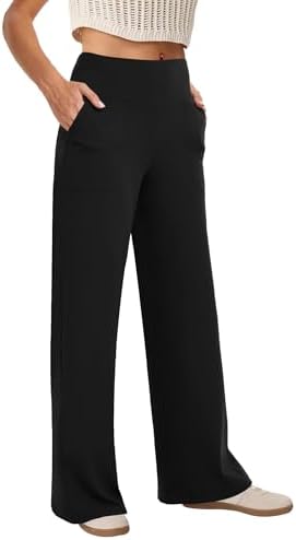 Wide Leg Pants Woman High Waist Yoga Pants with Pockets Loose Stretch Dress Work Pants Casual Lounge Sweatpants