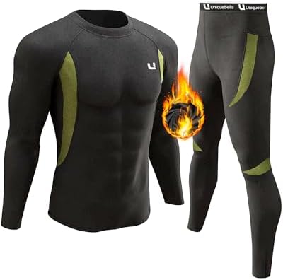 UNIQUEBELLA Men’s Thermal Underwear Sets Top & Long Johns Fleece Sweat Quick Drying Thermo Base Layer