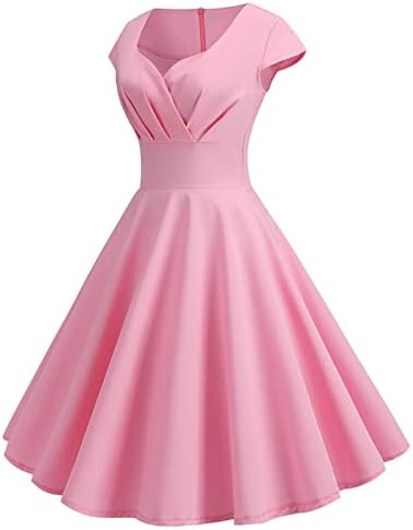 NaRHbrg Women’s 1950s Vintage Dress Wrap V Neck Cap Sleeve Dress Retro Cocktail Party Swing Dresses A-Line Flared Midi Dress