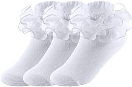 Big Girls Lace Socks Shimmering Cute Ruffle Comfortable Frilly Dress Ankle Socks 3 Pairs