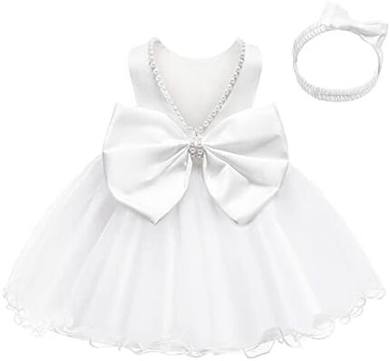 LZH Baby Girls Dress Ruffle Lace Backless Bowknot with Headwear Pageant Party Flower Wedding Dresses