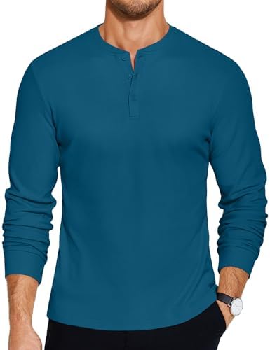 COOFANDY Men’s Henley Shirts Long Sleeve Basic Pullover Shirt Lightweight Button T-Shirts