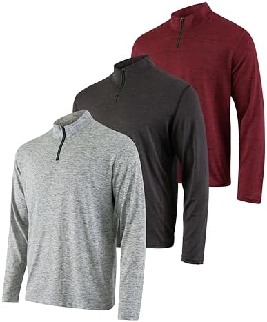 Real Essentials 3 Pack: Men’s Dry-Fit Active Quarter Zip Long Sleeve Athletic Performance Pullover (Available In Big & Tall)