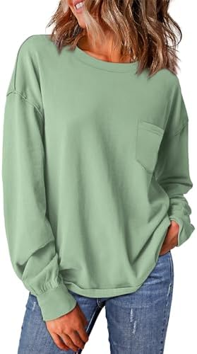 WIHOLL Womens Long Sleeve Shirts Fall Tops Casual Crewneck Loose with Pocket Trendy Clothes