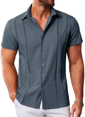 MAPICK Men’s Cuban Guayabera Casual Shirts Button Down Short Sleeve Dress Shirt Summer Beach Mexican Tops