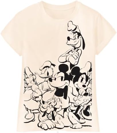 Oversized Mickey Mouse and Friends Sketched T-Shirt, Adult Sizes, Ivory