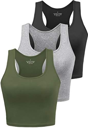 Sports Crop Tank Tops for Women Cropped Workout Tops Racerback Running Yoga Tanks Cotton Sleeveless Gym Shirts 3 Pack