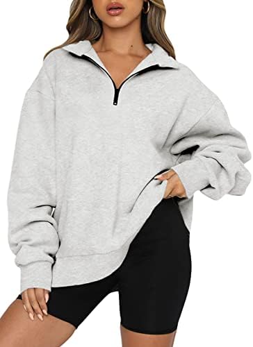 BLENCOT Women Half Zip Oversized Sweatshirts Long Sleeve Solid Color Drop Shoulder Fleece Workout Pullover S-2XL