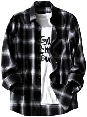 Mens Flannel Plaid Shirts Relax Fit Long Sleeve Button Shirt Lightweight Casual Shirt Jacket Pocket Cowboy Work Shirt