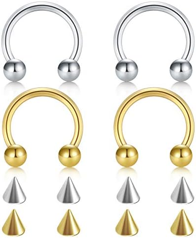 D.Bella 22G 20G 18G 16G 14G 12G 10G 8G 6G 4G 2G 0G 00G Surgical Steel Nose Septum Horseshoe Hoop Eyebrow Lip Navel Belly Nipple Piercing Ring Helix Tragus Daith Rook Captive Earrings Replacement Spikes