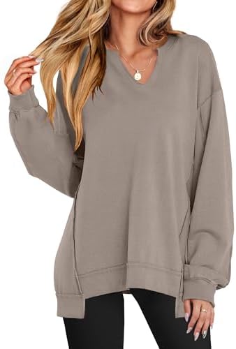 ANRABESS Womens Oversized Sweatshirt V Neck Long Sleeve Tunic Lightweight Pullover 2024 Winter Casual Tops Teen Girl Outfits