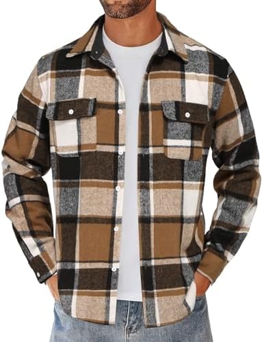 COOFANDY Men’s Flannel Shirts Long Sleeve Cotton Plaid Shirt Jacket Casual Button Down Shirt with Pockets