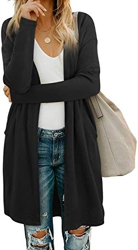 OUGES Women’s Open Front Cardigan Shirt with Pockets Long Sleeve Lightweight Coat