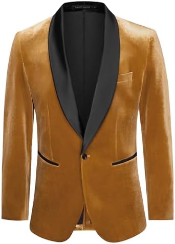 GRACE KARIN Mens Velvet Blazer One Button Shawl Lapel Slim Fit Suit Jacket Sport Coat Dinner Party Prom Wedding Tuxedo