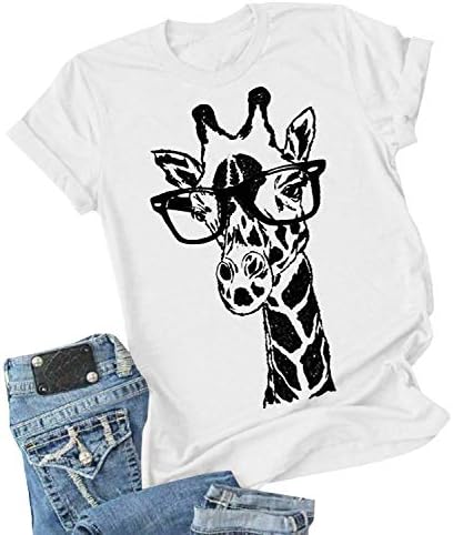 Auburet Womens Giraffe T Shirt Summer Funny Graphic Short Sleeve Crewneck Tees Casual Shirt Tops