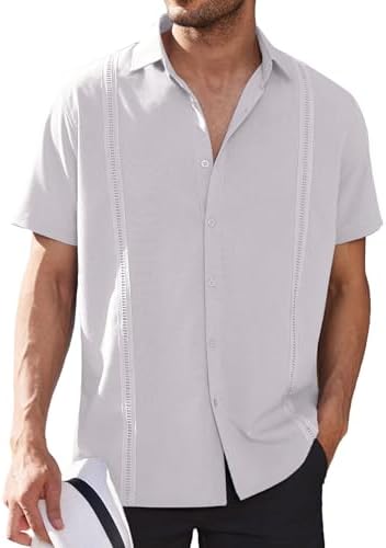 COOFANDY Mens Short Sleeve Cuban Guayabera Shirt Casual Summer Beach Button Down Shirts