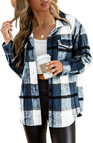 AUTOMET Womens Fall Outfits Fashion Clothes Shackets Flannel Plaid Button Down Long Sleeve Shirts Jackets