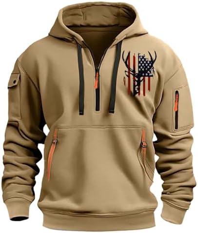 Men’s Hoodies Quarter Zip Pullover Vintage Workout Running Active Hoodies with Pockets Military Tactical Sweatshirt