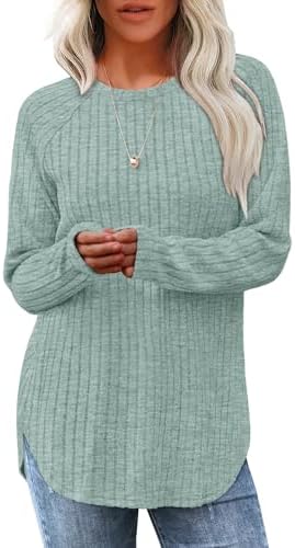 Saloogoe Long Sleeve Shirts for Women Tunic Tops for Women Loose Fit Dressy Crew Neck Pullover Basic Sweaters for Women 2024