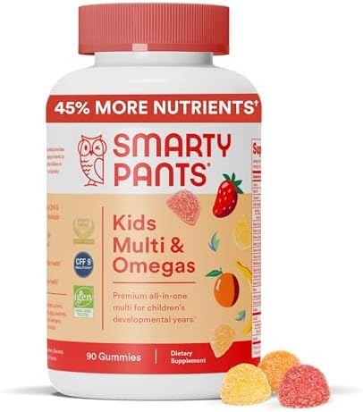 SmartyPants Kids Multivitamin Gummies: Omega 3 Fish Oil (EPA/DHA), Vitamin D3, C, Vitamin B12, B6, Vitamin A, K & Zinc for Immune Support, Gluten Free, Three Fruit Flavors, 90 Count (22 Day Supply)