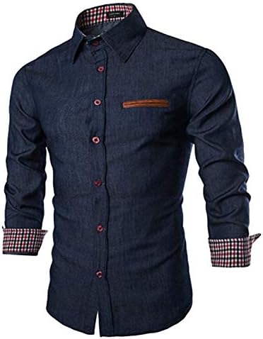 COOFANDY Men’s Casual Dress Shirt Button Down Shirts Long-Sleeve Plaid Collar Denim Work Shirt