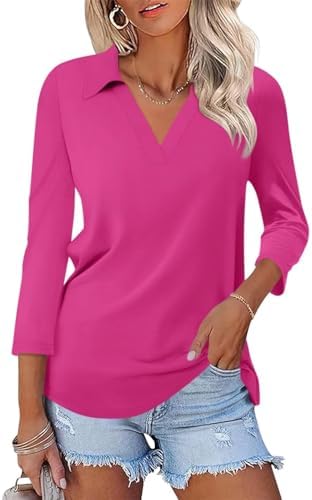 ORANDESIGNE Women’s 3/4 Sleeves V Neck Polo Shirts Casual Summer Tops Basic Collar Cute Tees