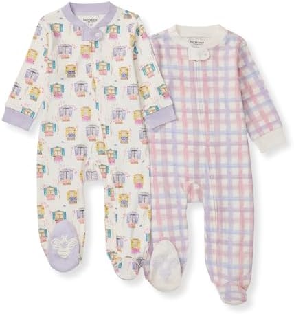 Burt’s Bees Baby Girls Footed One-Piece Pajamas, Sleep and Play Loose Fit, 100% Organic Cotton, Sizes NB to 6-9 Months