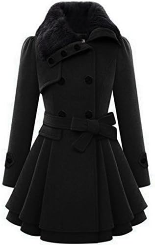 Zeagoo Women’s Fashion Faux Fur Lapel Double-Breasted Thick Wool Trench Coat Winter Warm Jacket S-2XL