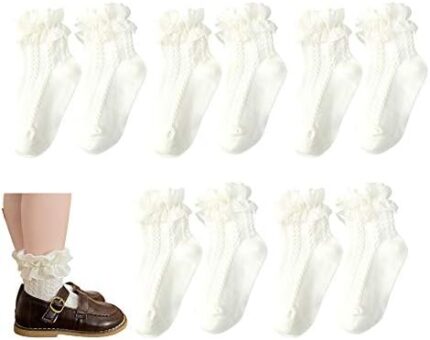 5 pairs Baby Girls Ruffle Socks, Kids Toddler Frilly Lace Ruffle Dress Cotton Socks