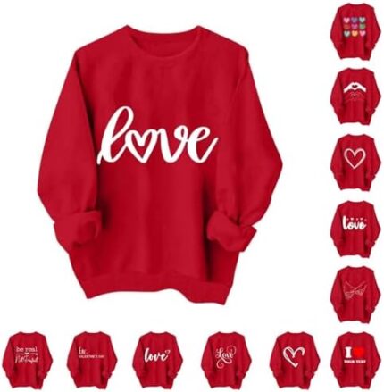 Valentines Shirts for Women Love Heart Cute Graphic Long Sleeve Valentines Day Sweatshirts Crew Neck Holiday Tops